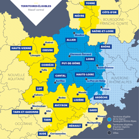 Carte Massif central - © Région Auvergne-Rhône-Alpes Carte Massif central