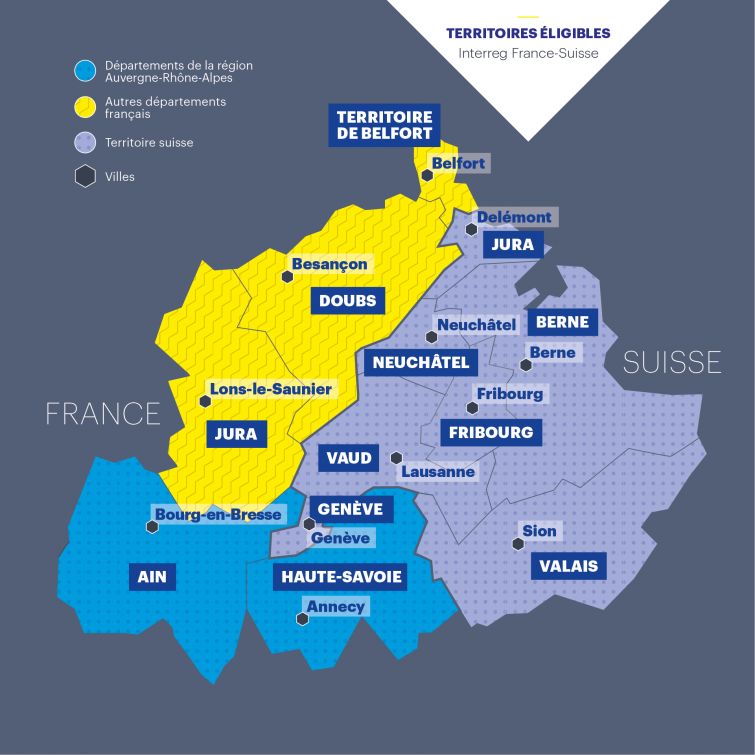 Carte France-Suisse - © Région Auvergne-Rhône-Alpes Carte France-Suisse