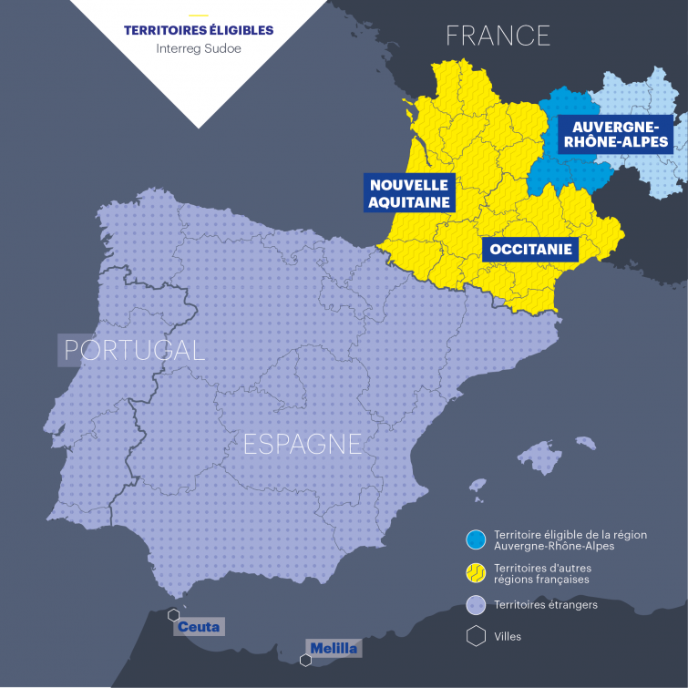 Carte SUDOE - © Région Auvergne-Rhône-Alpes Carte SUDOE